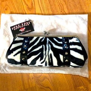 Hold Fast Handbags Zebra Rockabilly Clutch, NEW